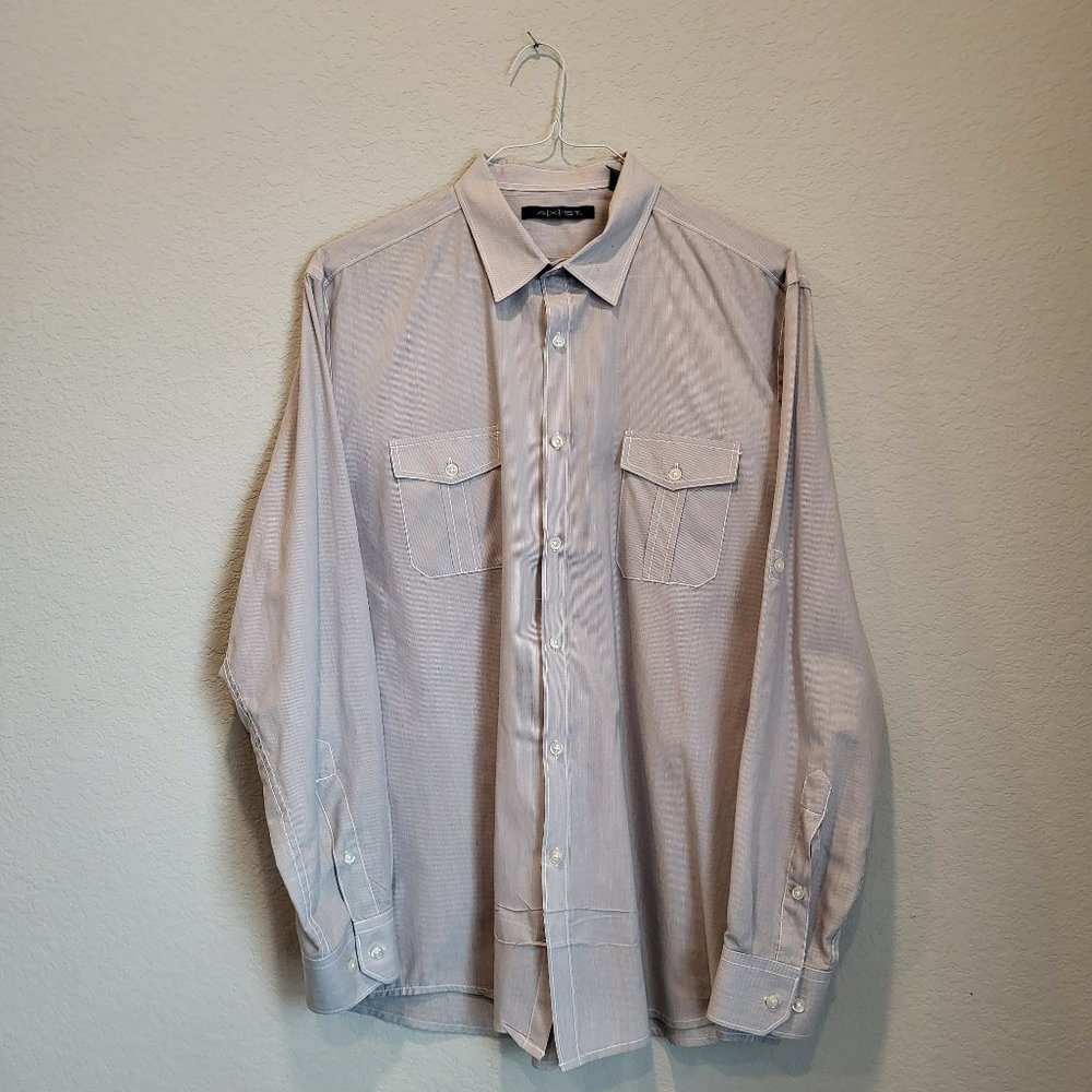 Axist Mens Light Gray Button Up Roll Tab Shirt XL